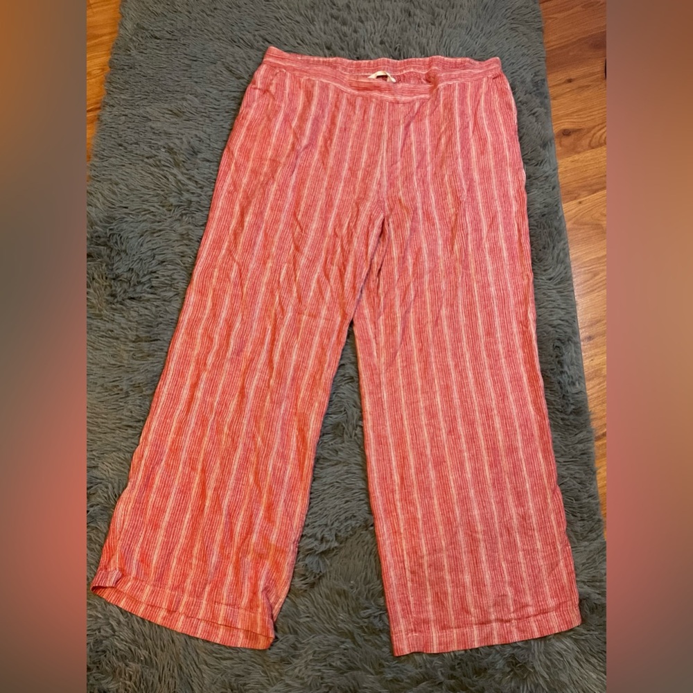 Bridgehampton Isaac Mizrahi Red and White Striped Linen Pants Size 1X